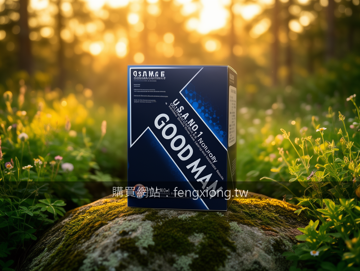 GOLDEN HOUR OUTDOOR with natural bokeh. Place the GOODMAN CAPSULES box (约15x10x5