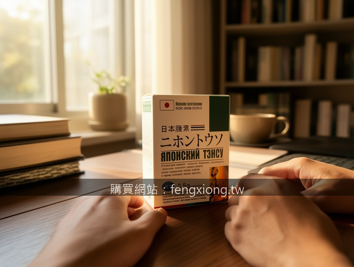 Lifestyle product photography. Place the Japanese Tencu 0.5g Tablets Box (Approx