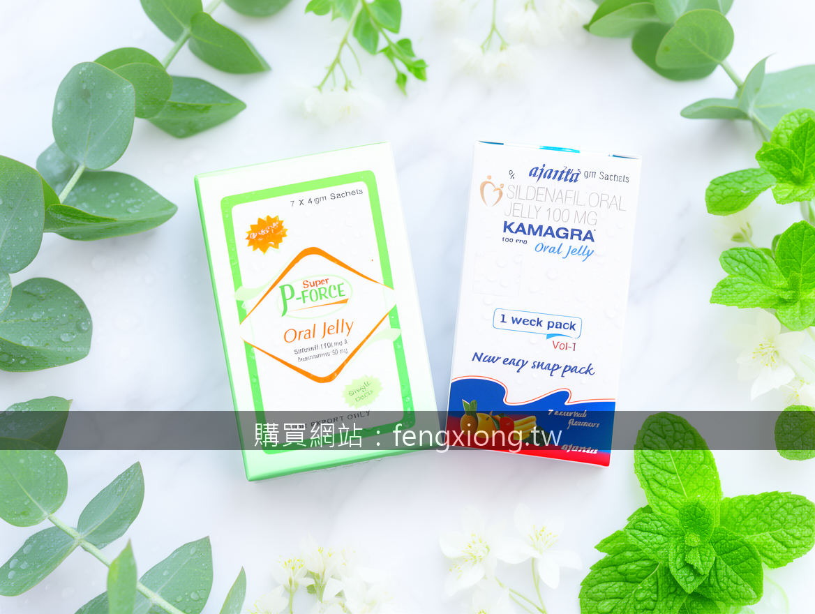 FRESH GREEN LEAVES with water droplets. Place the Super P-Force Oral Jelly and K