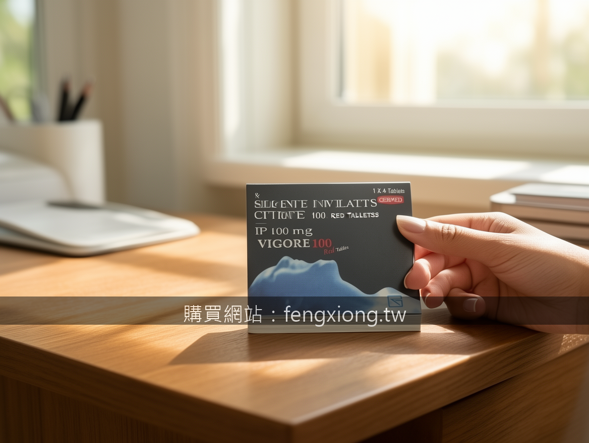 Lifestyle product photography. Place the Vigore 100mg Red Tablets box (Approxima